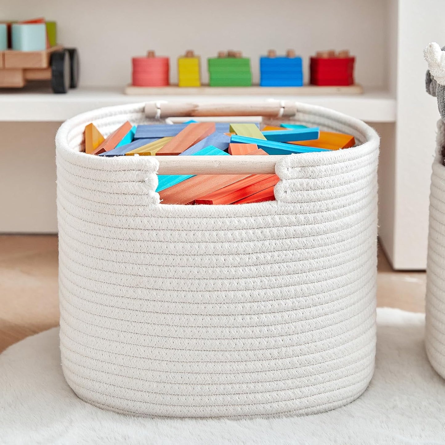 3 Pack Storage Basket for Cabinet and Toy Organization - 13"x9.8"x8.7" Baskets for Storage - Baby Toy Bin - Toy Storage Organizer - Ideal for Empty Gift Baskets to Fill-White
