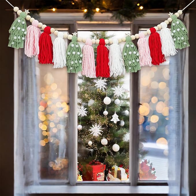 Boho Tassel Christmas Garland - Christmas Party Decorations Banner for Xmas Birthday Holiday Party - Christmas Wall Hanging Decor for Christmastree, Fireplace,Bedroom,Office,Classroom