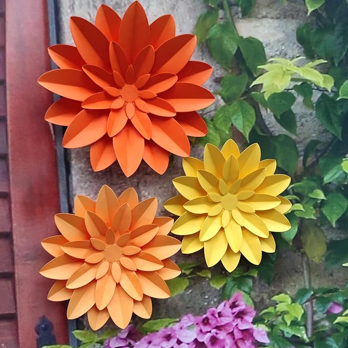 Orange Flower (9 inch-6 inch) for Fall Autumn Thanksgiving Harvest Party Wall Wedding Backdrop Bridal Shower Centerpieces Home Wall Decor Pack of 9