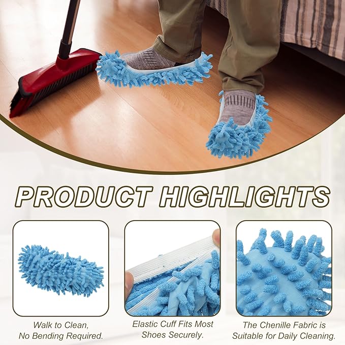 uxcell 4 Pcs Mop Slippers, Mop Socks Microfiber Shoe Cover Washable Mopping Slippers for Floor Cleaning Office & Home Use Women Men, White Trim, Blue
