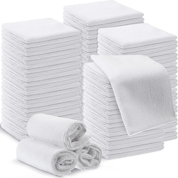 Macarrie 200 Pieces Microfiber Cleaning Cloths Bulk Absorbent Microfiber Towels Reusable Lint-Free Streak Free Wash Rags for House Kitchen Office Restaurants Bar Shop Car, 12 x 12 Inches (White)
