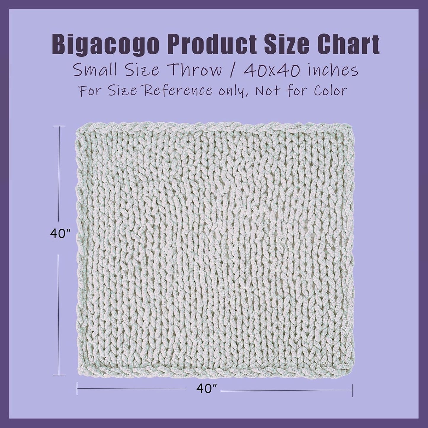 Bigacogo Chunky Knit Throw Blanket for Couch, 40x40 inches, 100% Hand Knitted with Thick Jumbo Chenille Yarn, Cozy Soft Large Rope Knot Cable Crochet Blankets for Sofa Bed Living Room, Chocolate