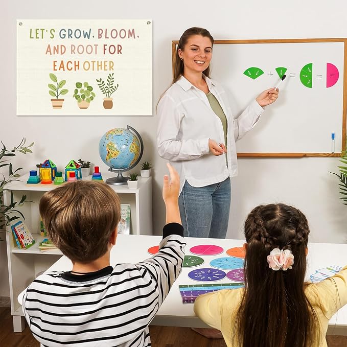 Boho Positive Classroom Decor-Affirmations Education Wall Banner Decor Gifts for Teacher Office-Rectangular Flag Wall Art-Christmas Gift-Let's Grow Bloom And Root for Each Other