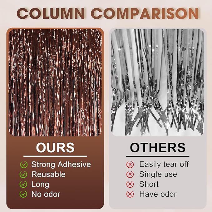 3.3 x 6.6 ft Foil Fringe Backdrop Curtains, Tinsel Streamers Party Decorations, Fringe Backdrop for Birthday, Baby Shower, Gender Reveal, Graduation (6, Brown)