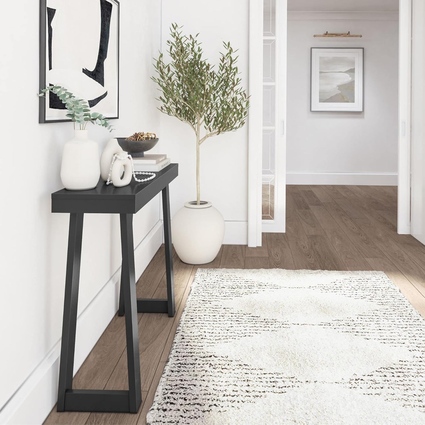 Plank+Beam Solid Wood Console Table, 36 Inch, Sofa Table, Narrow Entryway Table for Hallway, Behind The Couch, Living Room, Foyer, Easy Assembly, Black