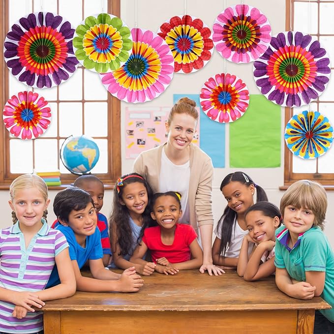 Outus Flower Hanging Decorations Fall Paper Fans Classroom Ceiling Wall Decor Colorful Bloom Paper Fan for Wedding Birthday Birthday Party Supplies(27 Pcs,Spring Flower)