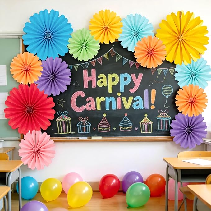 Easy Joy Paper Flowers Decorations for Wall 10 PCS Paper Fans Fiesta Party Decorations Mexican Party Decorations for Girl Classroom Groovy Birthday Baby Shower Wedding Room Wall Hanging Décor