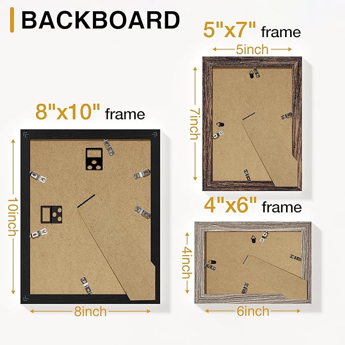 Vittanly 12 Pack Picture Frames Collage Wall Decor for Mounting or Tabletop Display, Gallery Wall Frame Set for Family, Multi Sizes Including 4pcs 8x10, 4pcs 5x7, 4pcs 4x6, Black, Brown and Dark Grey