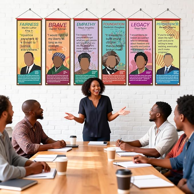 6 Pcs Black History Month Hanging Poster, Inspirational African American February Banner Decorations, Classroom Office School Home Party Celebration Decor for Wall Door Indoor Outdoor Supplies