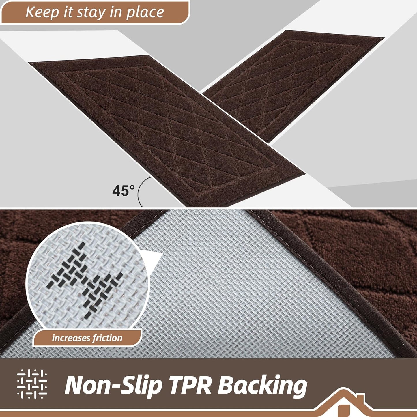 BEQHAUSE Dirt Trapper Door Mat 24" x 60", Doormat Non-Slip Entryway Rugs Washable, Dog Door Mat Stain Resistant and Absorbent Welcome Floor Mat for Front Back Door, Muddy Wet Shoes & Paws, Brown