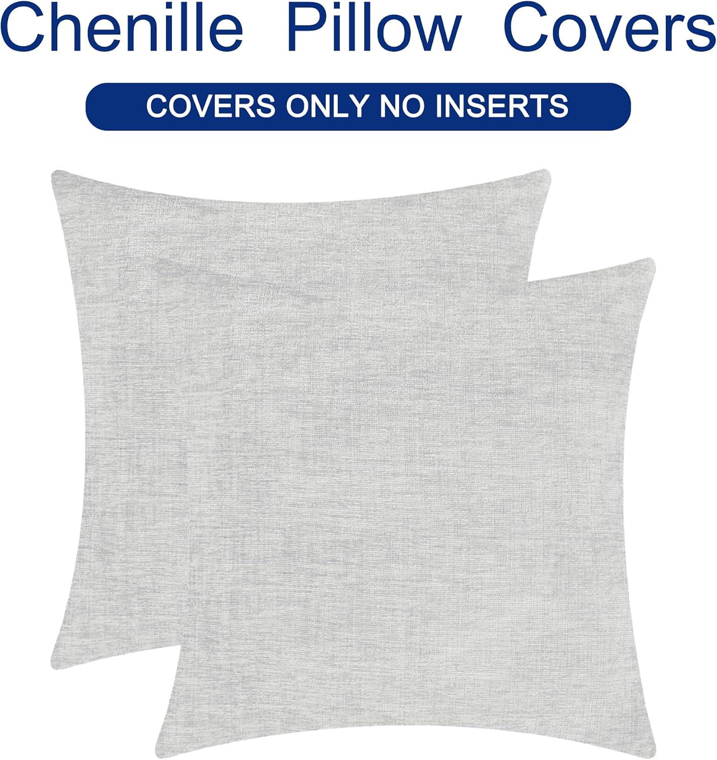 CaliTime Throw Pillow Covers Decorative 22 X 22 Inches Pack of 2 Cozy Chenille Cushion Cases for Couch Sofa Bed Living Room Home Moonbeam Gray