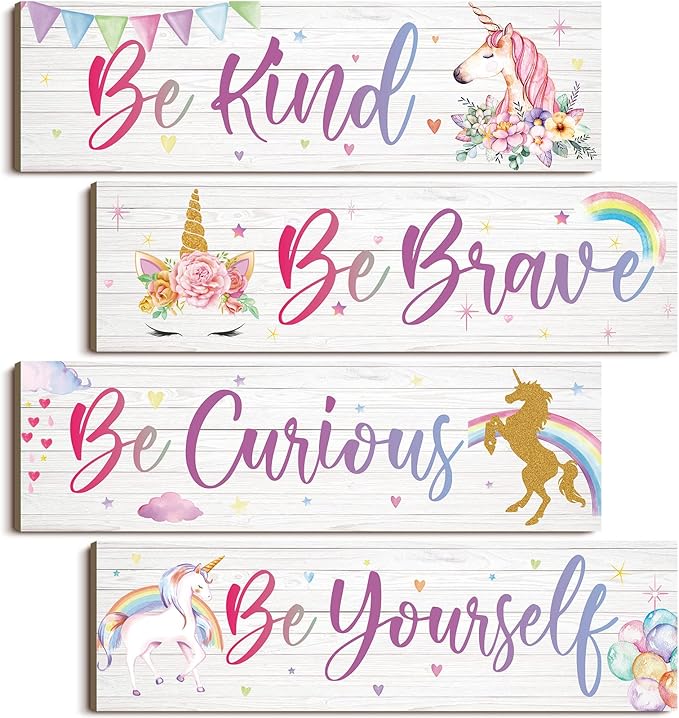Yulejo Unicorn Wall Decor Girls Rainbow Wall Art Unicorn Room Decor Rainbow Motivational Inspirational Room Bedroom Decoration for Christmas Girl Kids Bedroom Nursery Decoration Gift (Inspiring Style)