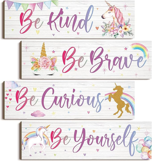 Yulejo Unicorn Wall Decor Girls Rainbow Wall Art Unicorn Room Decor Rainbow Motivational Inspirational Room Bedroom Decoration for Christmas Girl Kids Bedroom Nursery Decoration Gift (Inspiring Style)