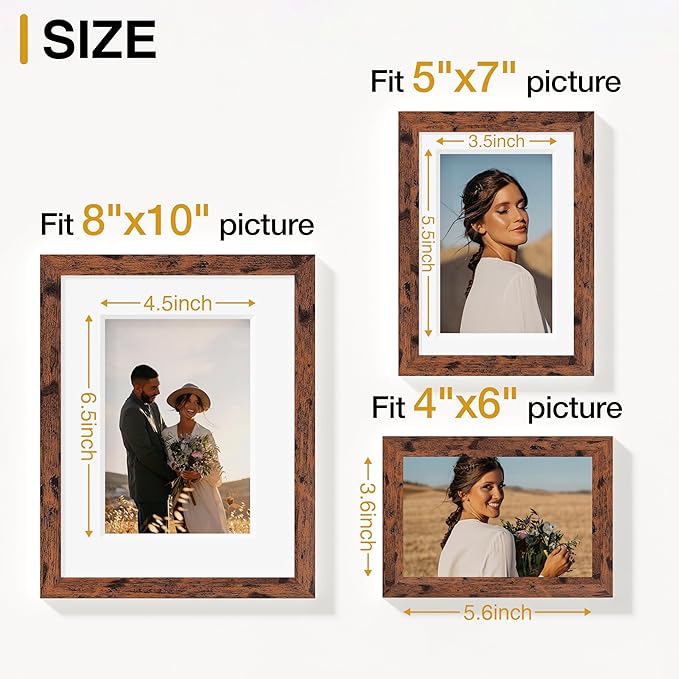 Vittanly Picture Frames Set of 10, Picture Frames Collage Wall Decor with Two 8x10, Four 5x7 and Four 4x6 Photo Frames, Gallery Wall Frame Set for Wall or Tabletop Display, Rustic Brown