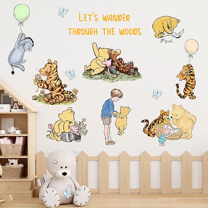 Winnie Character Stickers, Winnie Inspirational Stickers, The Pooh Wall Stickers for Kids, The Pooh Removable Sticker for Baby Kids Nursery Children Room Bedroom Living Room Playroom Wall Decoration