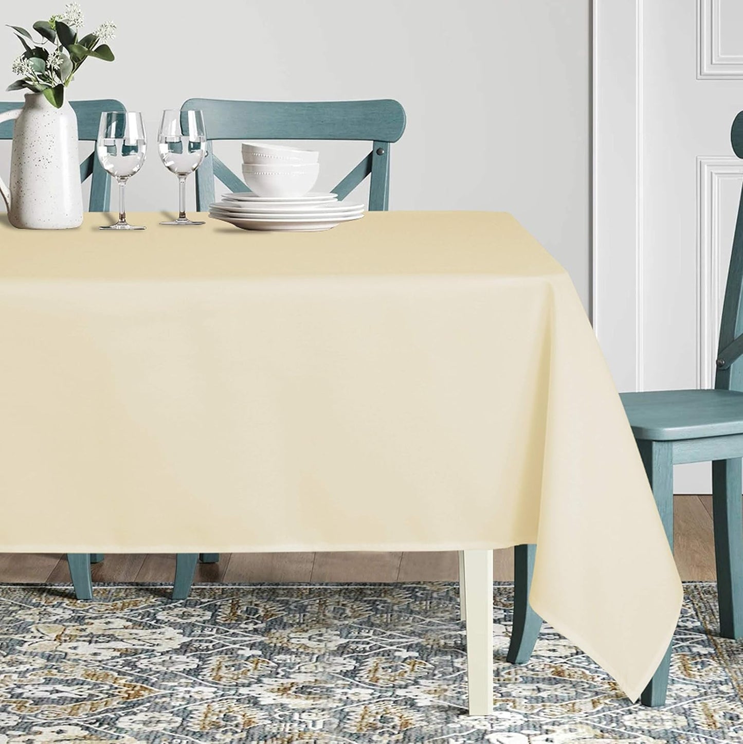 sancua Rectangle Tablecloth - 70 x 90 Inch - Stain and Wrinkle Resistant Washable Polyester Table Cloth, Decorative Fabric Table Cover for Dining Tables, Buffet Parties and Camping, Beige