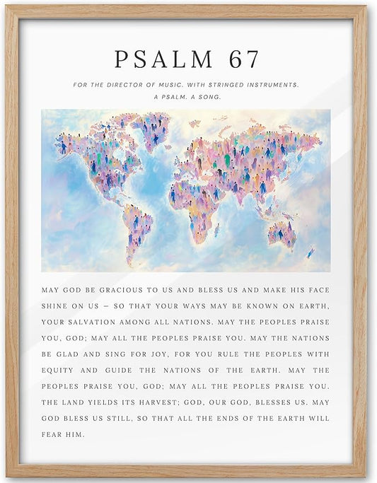 KensTro Natural OAK Wood Nursery Decor Framed Wall Art, 12x16 in Inspirational Christian Bible Verse Canvas Wall Art,God Universal Salvation PSALM 67 Print for Boys Girls Playroom Bedroom Decor 1Pack