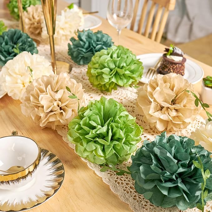 Paper Flower Garland, Saga Green, Light Beige and Cream Color Tissue Paper Flowers Party Decorations, Paper Flowers for Baby Shower, Garden Party, Wedding, Wall Decor, Spring Summer Decor