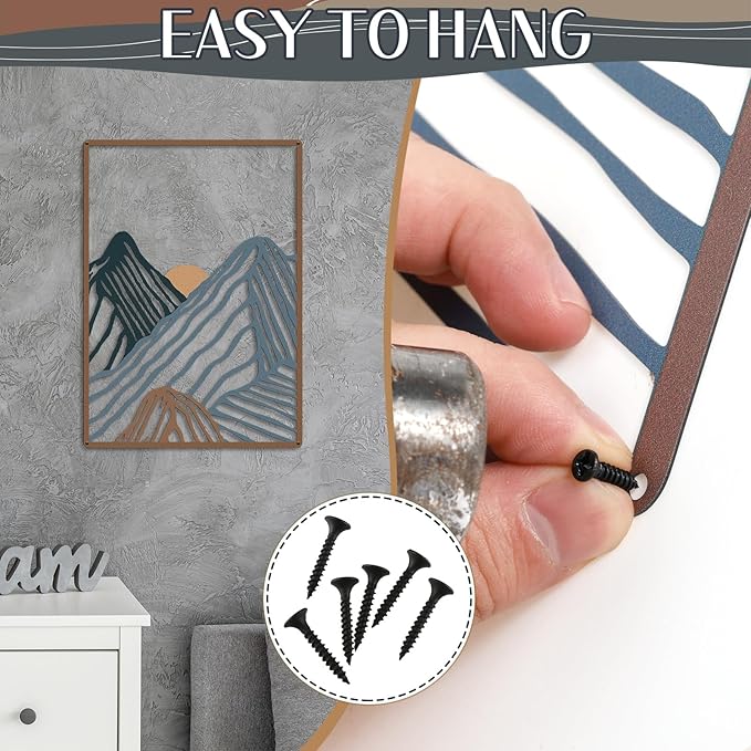 Peryiter 3 Pcs Metal Wall Art Decor Landscape Mountain Wall Hanging Decor for Living Room Abstract Minimalist Modern Mountain Line Pictures Bathroom Office Home Gifts Indoor(Vibrant Colors)