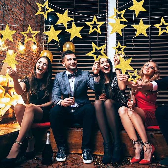 60 Pcs Large Gold Star Cutouts Paper Decorations 3 Sizes 6" 9.8" 10.6" Double Printed Star Cardboard Wall Decor Confetti Cutouts for Graduation Classroom Wall Movie Night Bulletin Board Decor