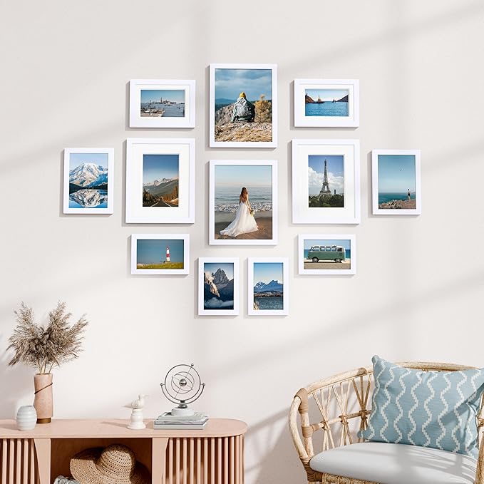 Vittanly 12 Pack Picture Frames Collage Wall Decor for Mounting or Tabletop Display, Gallery Wall Frame Set for Family, Multi Sizes Including 4pcs 8x10, 4pcs 5x7, 4pcs 4x6, White
