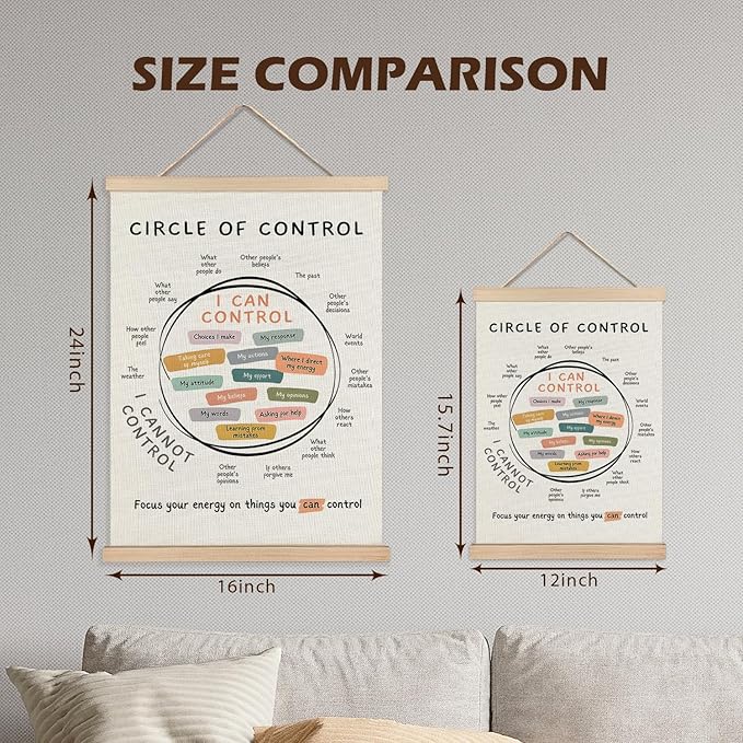 LZYRF Mental Health Wall Art Poster Framed, Therapy Office Must Haves, Circle of Control Mental Health Canvas Prints Wall Decor for Therapist Counselor Calming Office, 16x24 Inch