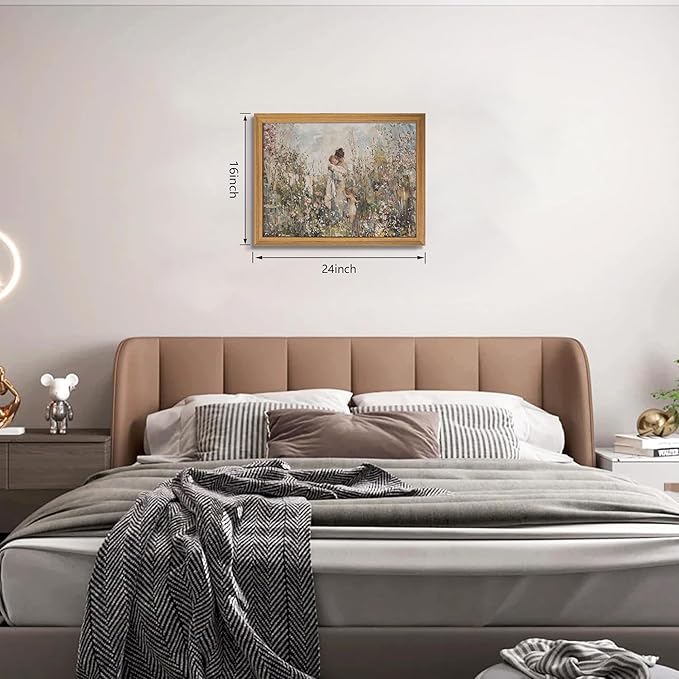 3D Textured Vintage Cottagecore Wall Art, Mom Holding Baby In Wildflowers Wall Decor Painting, Impressionist Sandstone Artwork Picture for Mother’s Day Gift Nursery Bedroom 16x24 Inch Framed
