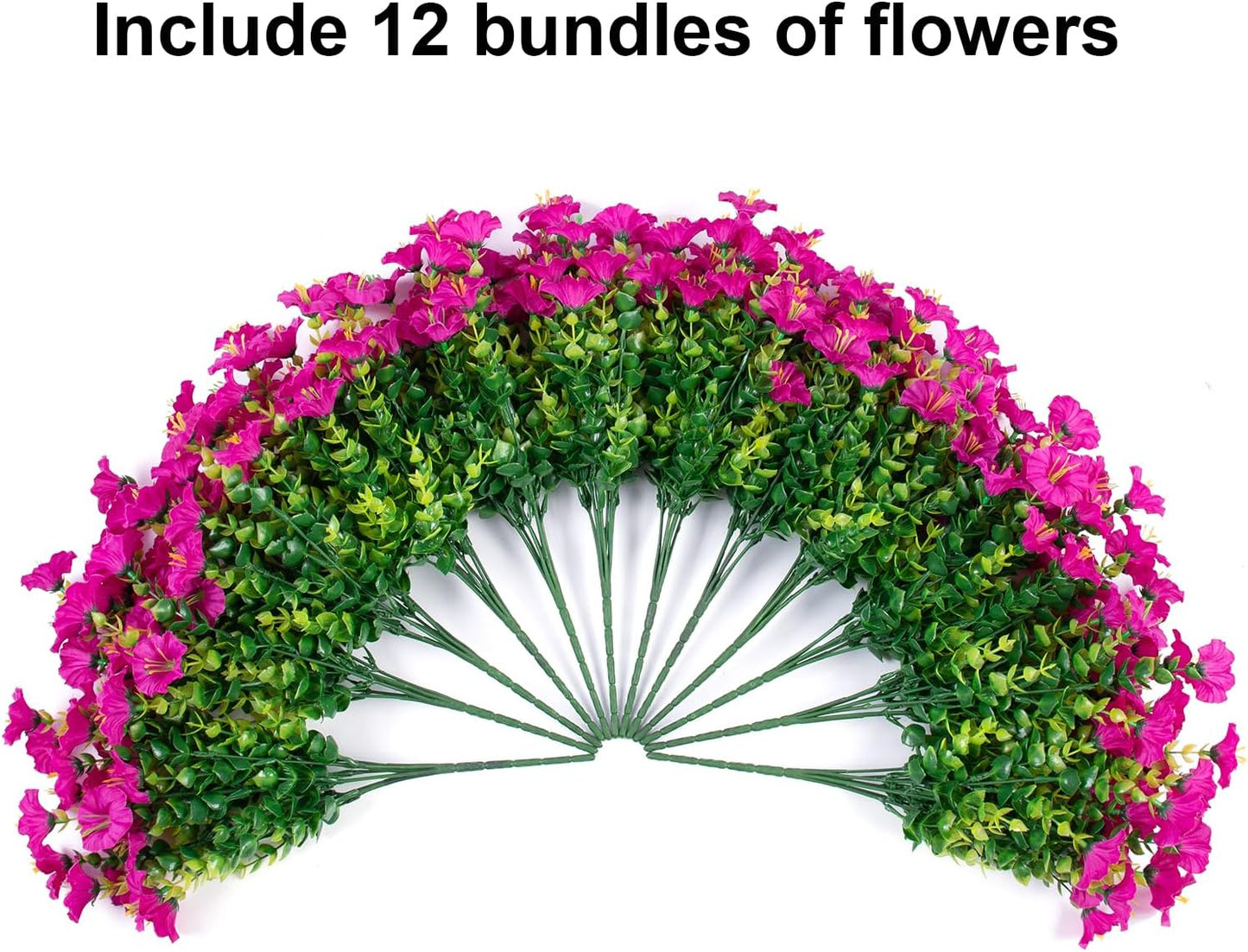 Artificial Flowers for Outdoors Fake Plants, 12 Bundles Faux Fuchsia Morning Glory UV Resistant Look Real Silk Flowers for Outside Planter Front Door Porch Patio Yard Fall Autumn Decoration
