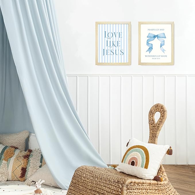 LARTSFRO Coquette Blue Bow Jesus Wall Art Decor Posters, Light Blue Bow Room Bedroom Bathroom Dorm Wall Art Decor Aesthetic for College Teen Girls Gifts, Inspirational Bible Verses Bow Wall Decor, 10x8 Inch Set of 4 Bow Pictures (WOOD-GRAIN IMITATION F...