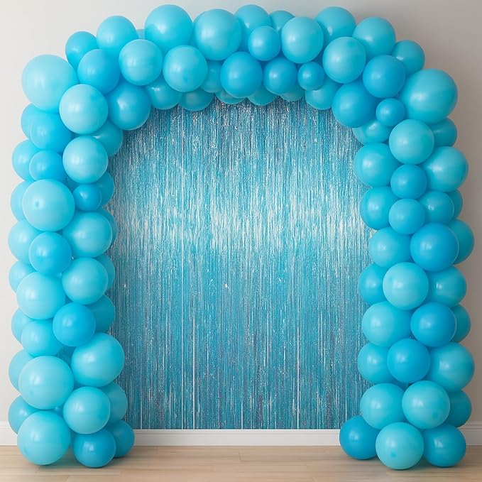 3.3 x 6.6 ft Foil Fringe Backdrop Curtains, Tinsel Streamers Party Decorations, Fringe Backdrop for Birthday, Baby Shower, Gender Reveal, Graduation (9, Light Blue)