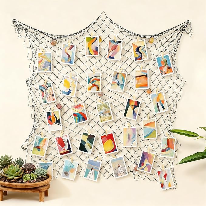 Patioland Decorative Fishing Net 80x40 Inch, 3 Pack Large Black Picture Fish Net, Wall Photo Hanging Fishnet for Nautical Mermaid Pirate Ocean Themed Hawaii Beach Under The Sea Party Decorations