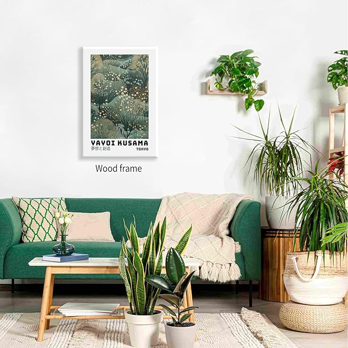 Yayoi Kusama Inspired Poster Japanese Botanical Wall Art Abstract Yayoi Kusama Print Modern Ukiyo-e Japanese Gallery Wall Decor 20x30in Framed for Home Bedroom Decorations
