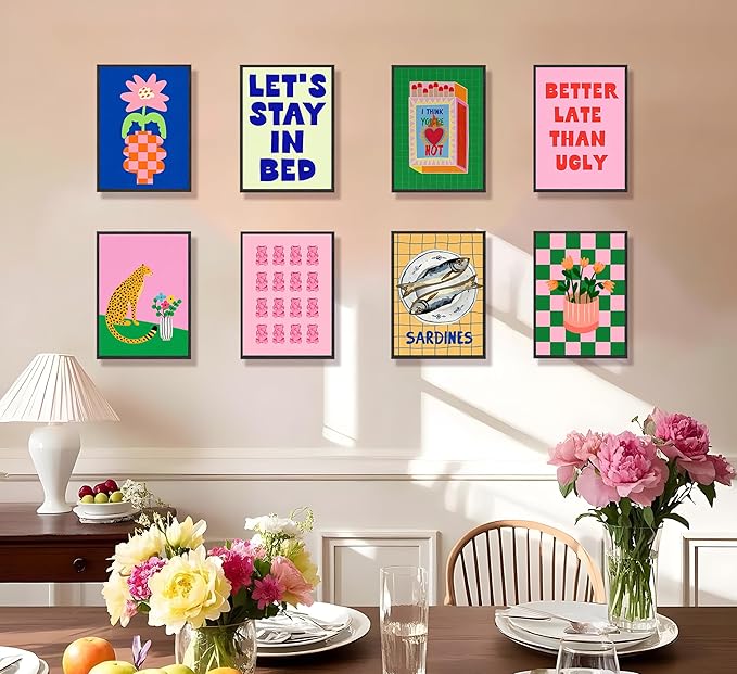 JWDXNOOK 9pcs Colorful Eclectic Wall Art Fashion College Room Aesthetic Posters Wall Decor Vintage Simple Canvas Paintings Prints Suitable for Teen Girls Dormitory Wall Decoration Unframed