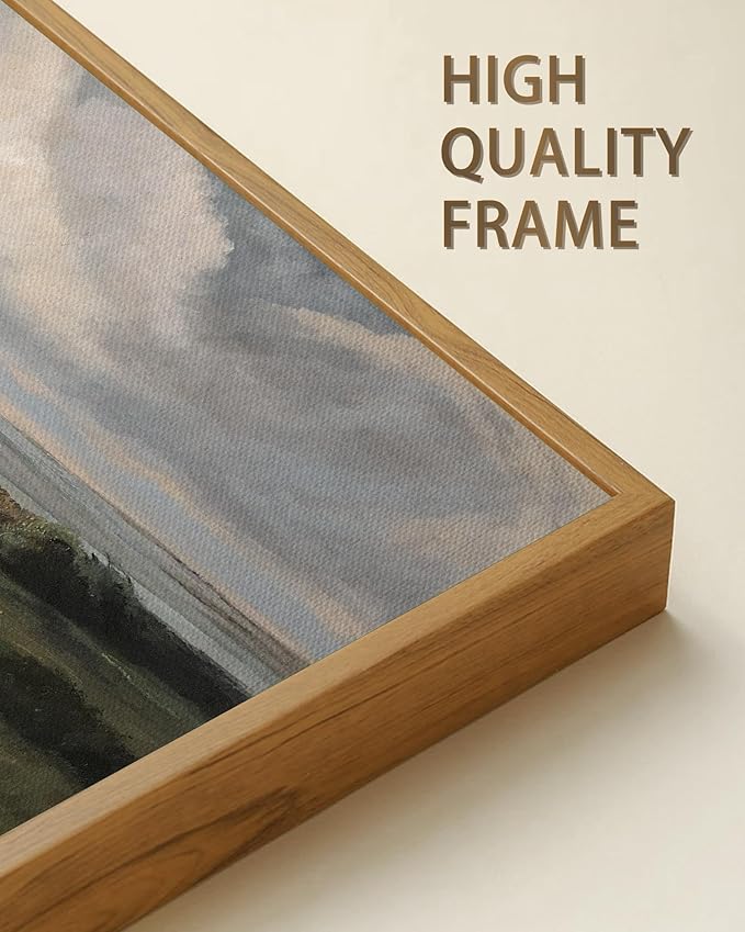SHENIFY Vintage Landscape Framed Wall Art Rustic Countryside Meadow Farmhouse Decor Retro Vast Grassland Painting for Hallway Bedroom Living Room Dining Room - 20x40in Natural Framed