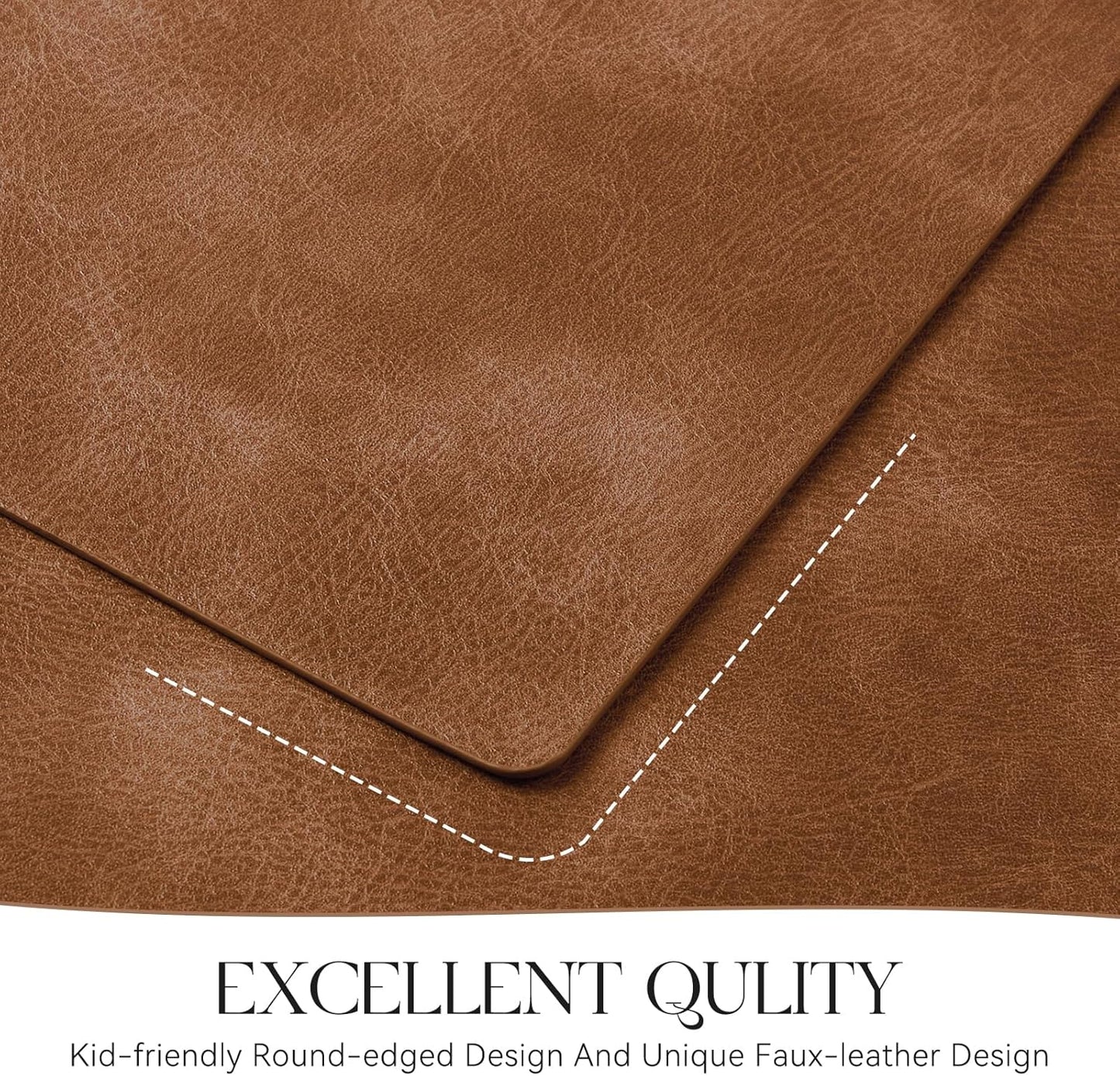 MOSAYT Vinyl Placemats Set of 4-12 X 17 Inch - Fall Faux Leather 100% Waterproof Oil-Proof Wipeable PU Place Mats, Heat Resistant Reversible Table Mats for Kitchen, Dining, Outdoor (Reddish Brown)
