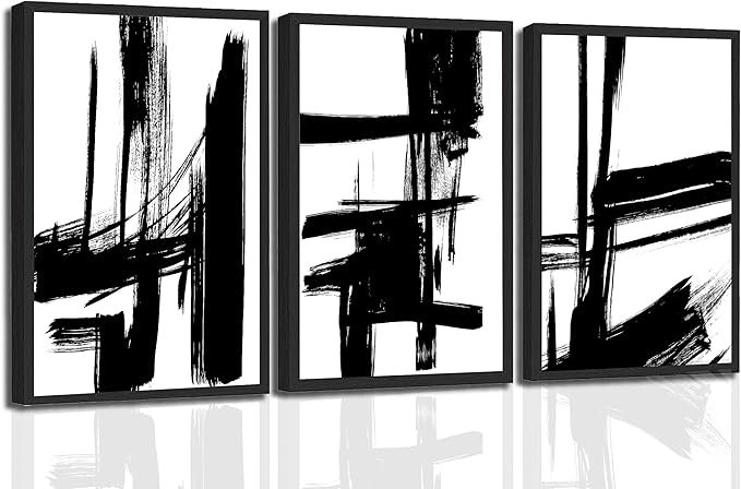 3Pcs Black and White Canvas Wall Art Modern Abstract Paintings Minimalist Line Posters Prints Wall Decor Black and white picture Artwork for Living room Bedroom Bathroom Office Home16x24in Unframed