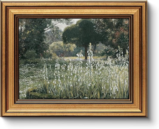 HUARCEY Framed Canvas Wall Art Prints, Living Room Shelf Vintage Decor Aesthetic, Wild Hyacinths Landscape Paintings Farmhouse Wall Decor, Retro Table Desk Decorationsfor Bedroom Bathroom, 8x10Inch
