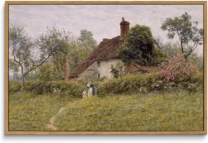 InSimSea Framed Canvas Wall Art Vintage Decor, Old Cottages Countryside Landscape Large Canvas Art, Rustic Farmhouse Wall Decor for Bedroom Living Room Bathroom, 16"x24"