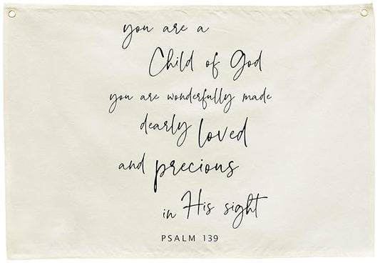 Rectangular Christian Verse Scripture Canvas Banner Wall Decor-Bible Flag Sign for Baby Boy Girl Kid,Nursery Bedroom Playroom Nursery Decor-Baby Shower Baptism Christmas Gift-You Are A Child of God