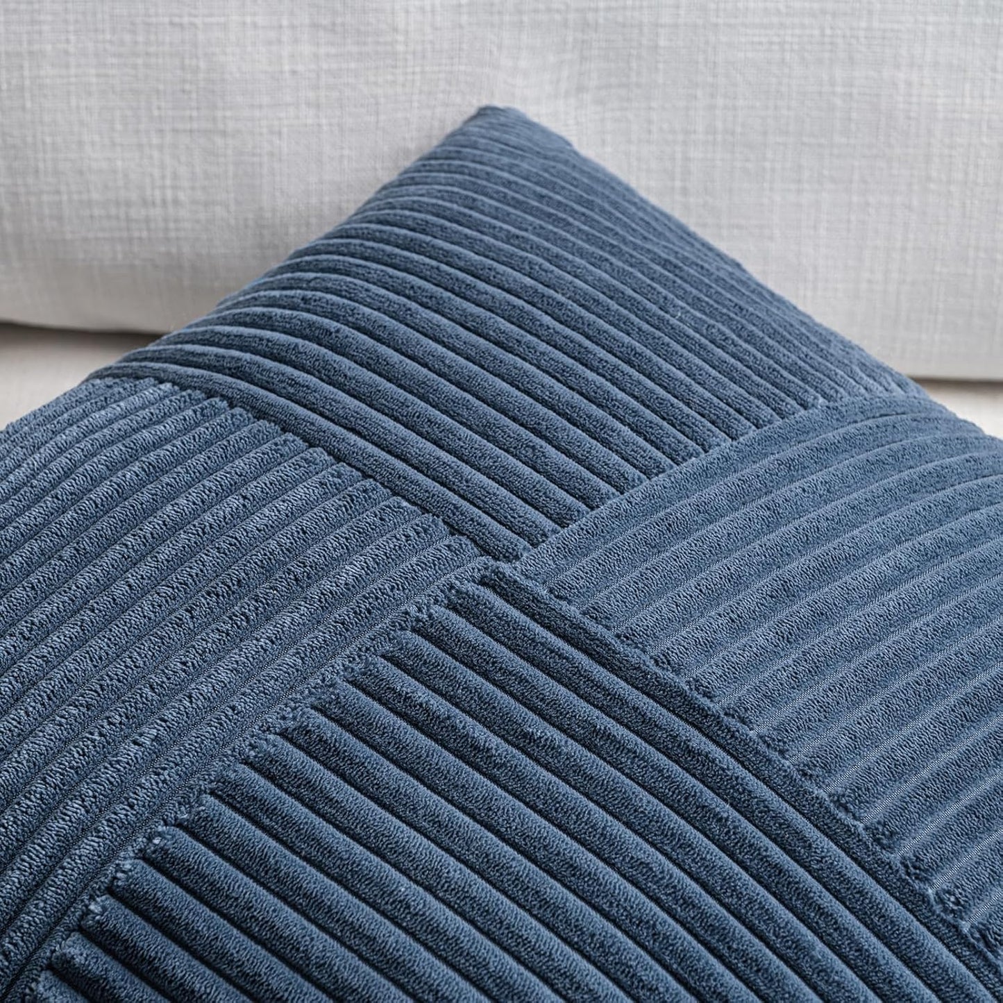 Fancy Homi 2 Packs Dusty Blue Lumbar Decorative Throw Pillow Covers 14x24 Inch for Couch Bed Sofa, Rustic Farmhouse Boho Home Decor, Soft Striped Corduroy Rectangle Accent Cushion Case 35x60 cm
