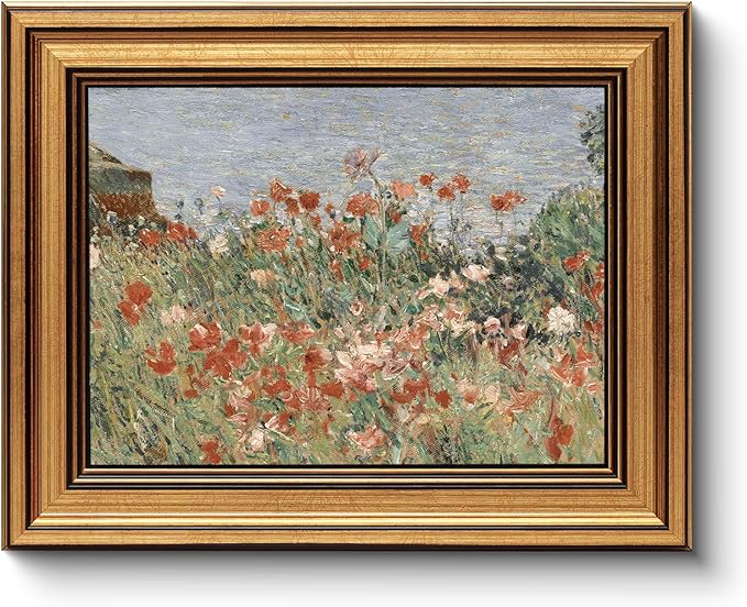 HUARCEY Framed Canvas Wall Art Prints, Living Room Shelf Vintage Decor Aesthetic, Garden Shoals Floral Paintings Farmhouse Wall Decor, Retro Table Desk Decoration for Bedroom Bathroom, 8x10Inch