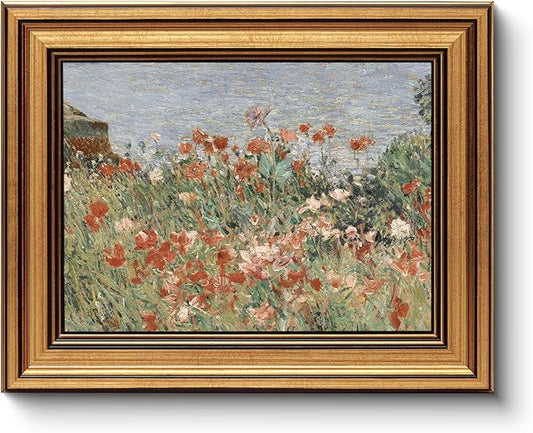 HUARCEY Framed Canvas Wall Art Prints, Living Room Shelf Vintage Decor Aesthetic, Garden Shoals Floral Paintings Farmhouse Wall Decor, Retro Table Desk Decoration for Bedroom Bathroom, 8x10Inch