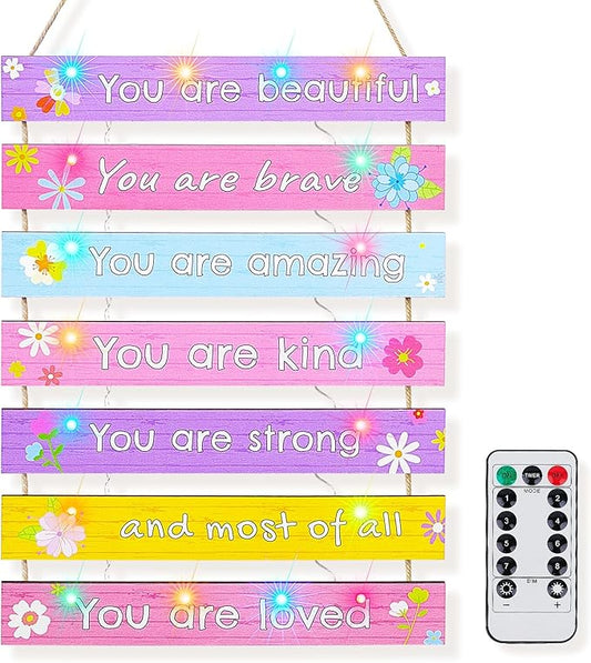 FIOBEE Girls Room Décor for Teen Girls Boys with LED Light Wall Decor for Bedroom Motivational Inspirational Wall Art Room Decoration for Kids Studyroom, 8 Kinds of Lights, Colorful Flower