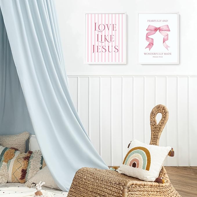 LARTSFRO Coquette Pink Bow Jesus Wall Art Decor Posters, Light Pink Bow Christian Room Bedroom Bathroom Dorm Wall Art Decor Aesthetic for College Teen Girls Gifts, Inspirational Bible Verses Bow Wall Decor, 10x8 Inch Set of 4 Bow Pictures (UNFRAMED)