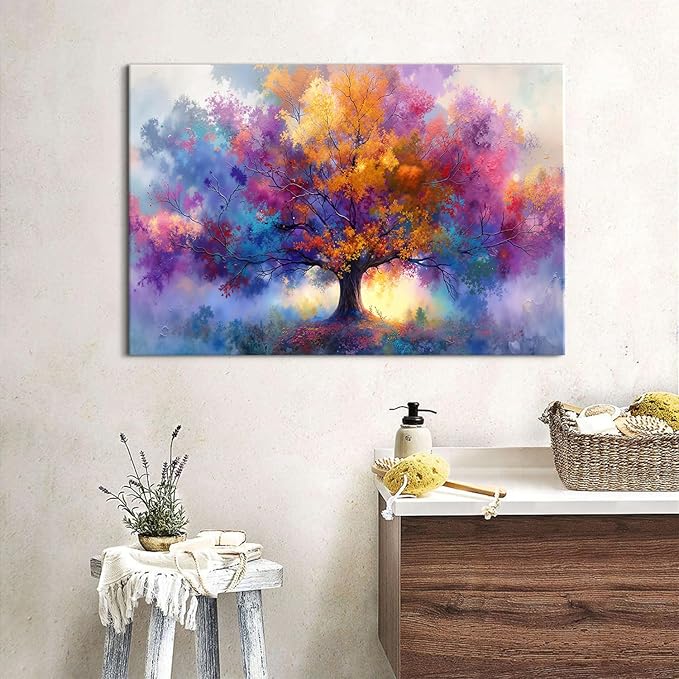 Tree of Life Canvas Wall Art Vibrant Tree Art Wall Decor for Bedroom Abstract Botanical Prints Floral Trees Paintings Pictures Minimalist Aesthetic Artwork Living Room Office Home Decorations 16x24"
