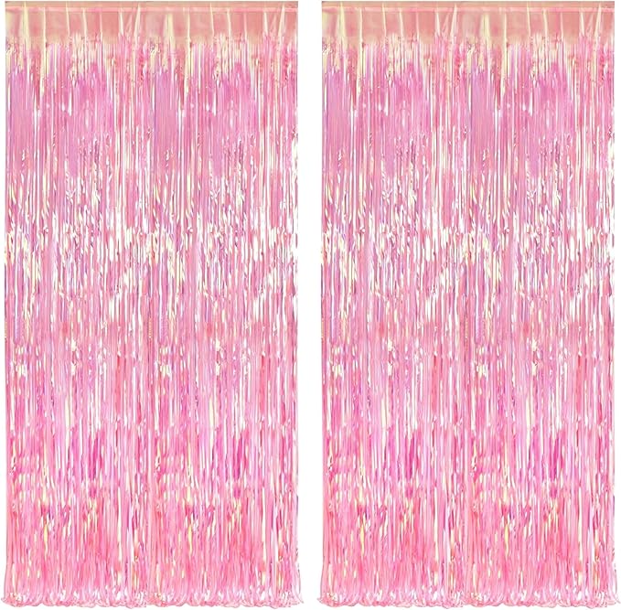 KatchOn, XtraLarge Iridescent Pink Backdrop Curtain - 3.2x8 Feet | Iridescent Pink Streamers for Valentines Day Decorations, Bachelorette Party Decor | Ramadan Decorations, Galentines Decoration