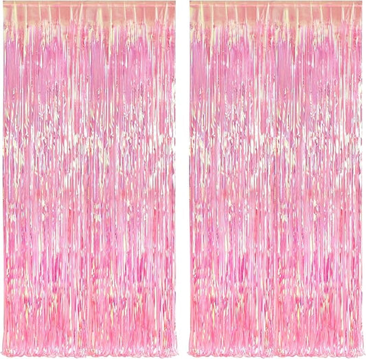 KatchOn, XtraLarge Iridescent Pink Backdrop Curtain - 3.2x8 Feet | Iridescent Pink Streamers for Valentines Day Decorations, Bachelorette Party Decor | Ramadan Decorations, Galentines Decoration