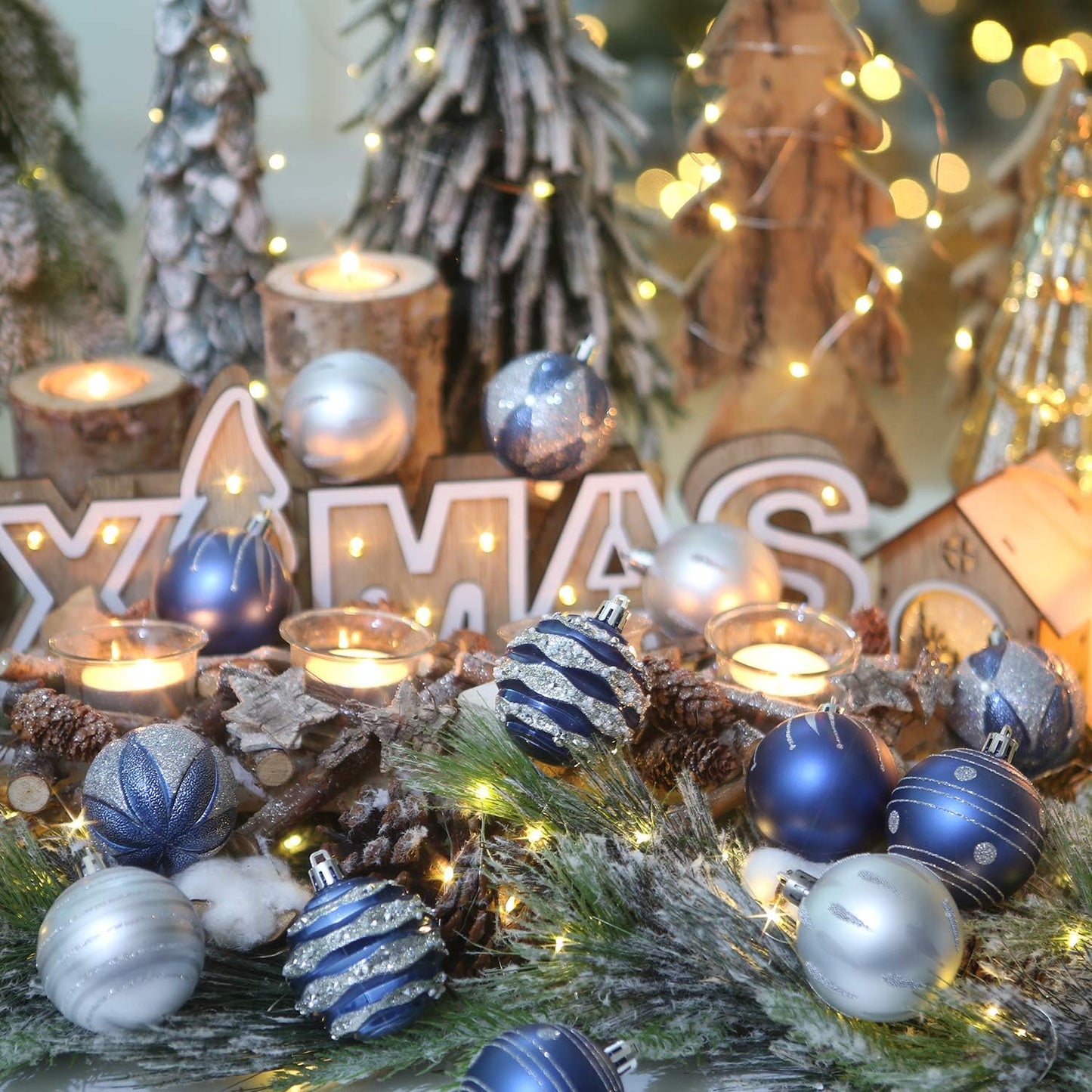 Sea Team 60mm/2.36" Set of Colorful Painted Sparkling Ornaments and Hanging Balls for Christmas Tree - 30pcs