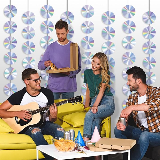 CD Disco Banners Retro 90s Theme CDs Paper Cutouts Hanging Swirl Ceiling Y2K Early 2000s Party Decorations 50s 70s 80s Music Parties Favors for Music Birthday Party Wall Decor Supplies 8Pcs