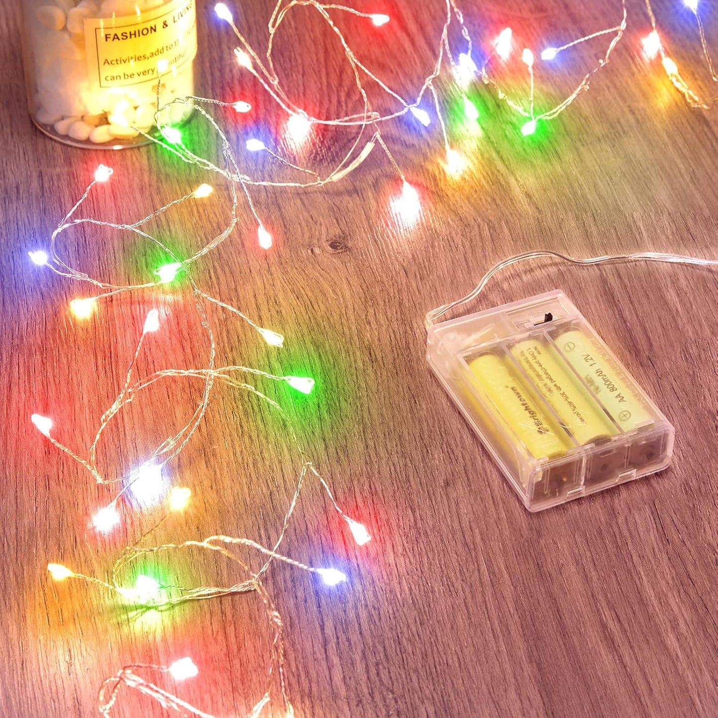 Fairy Lights Battery Operated, Twinkle String Lights Waterproof Silver Wire 5 Feet 60 Led Firecracker Starry Lights for DIY Wreath Home Wedding Party Bedroom Mason Jar Holiday Christmas, Multicolor